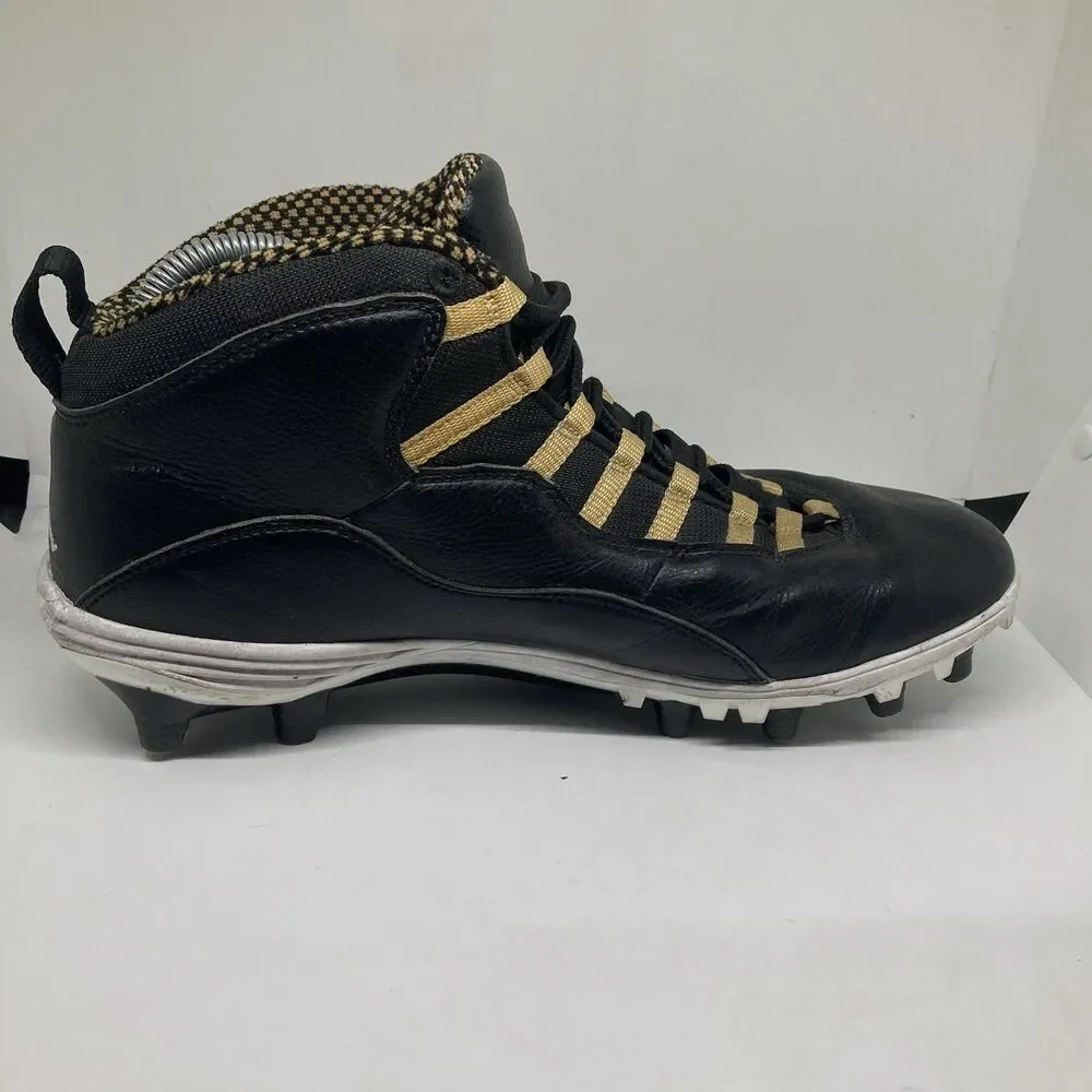 Jordan 10 TD Mid Black Metallic Gold Mens 12 Football Cleats Shoes